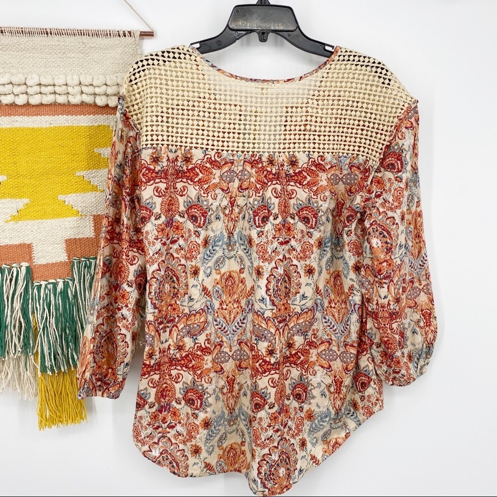 En Creme Floral Paisley Crochet Fringe Trim Top S - Picture 8 of 8